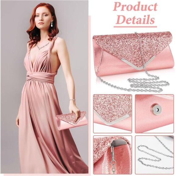 4 Pcs Pink Rhinestone Jewelry Set Floral Teardrop Crystal Wedding Set W/ Clutch - Picture 5 of 5
